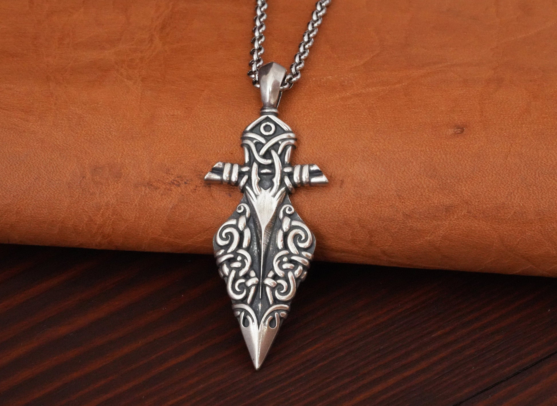 Brass / 925 Sterling Silver Viking Odin Gungnir Spear Huginn Muninn Pendant Necklace Charm Talisman Jewelry - Baldur Jewelry