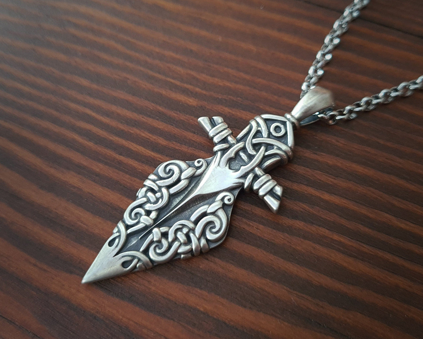 Brass / 925 Sterling Silver Viking Odin Gungnir Spear Huginn Muninn Pendant Necklace Charm Talisman Jewelry - Baldur Jewelry