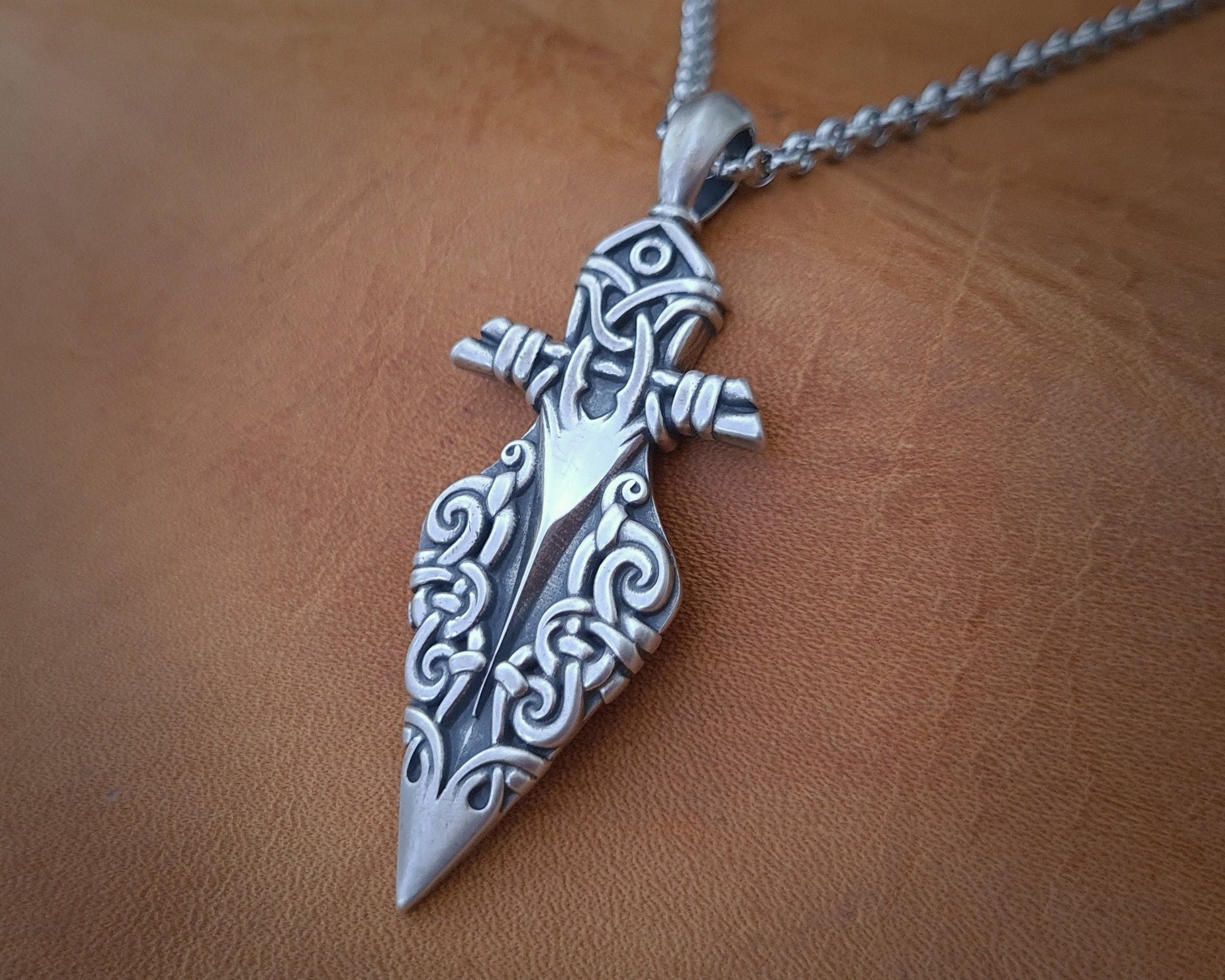 Brass / 925 Sterling Silver Viking Odin Gungnir Spear Huginn Muninn Pendant Necklace Charm Talisman Jewelry - Baldur Jewelry