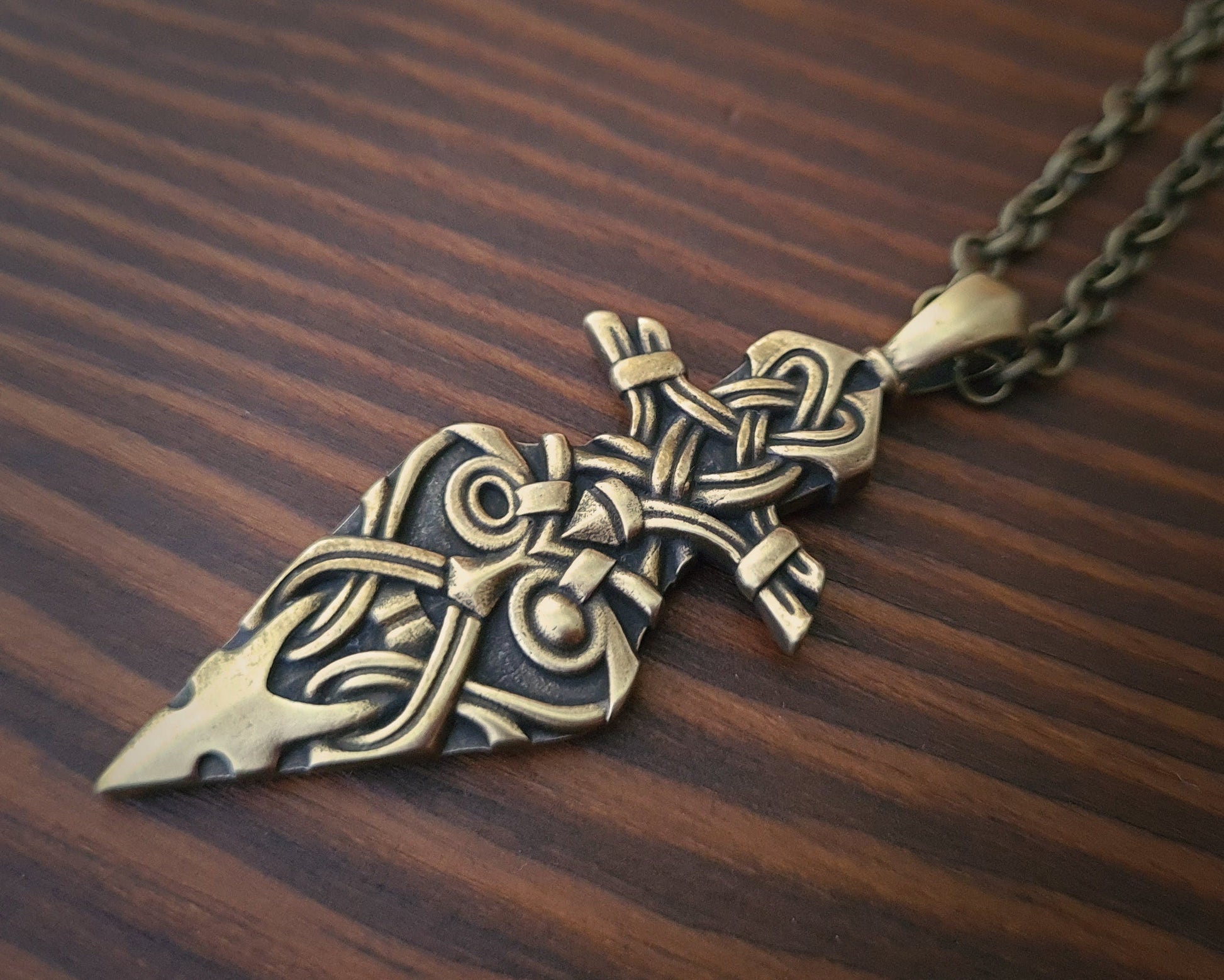 Brass / 925 Sterling Silver Viking Odin Gungnir Spear Pendant Necklace Charm Talisman Jewelry - Baldur Jewelry