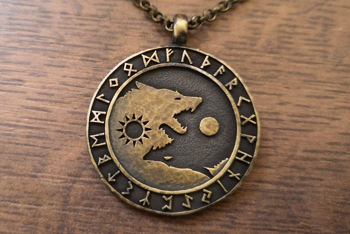 Celtic and Viking inspired Necklace with Wolves Skoll Hati Chasing Sun and Moon - Balance In Life, Friendship Best Friend Pendant - Baldur Jewelry