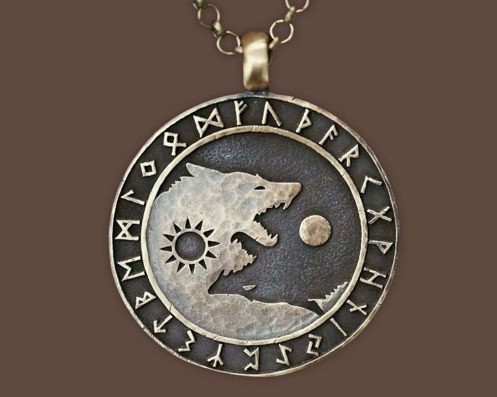 Celtic and Viking inspired Necklace with Wolves Skoll Hati Chasing Sun and Moon - Balance In Life, Friendship Best Friend Pendant - Baldur Jewelry