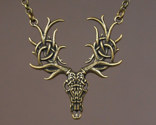 Celtic Cernunnos Stag Deer Antler Necklace Pendant with Celtic Knotwork, Symbol of Rebirth - Baldur Jewelry