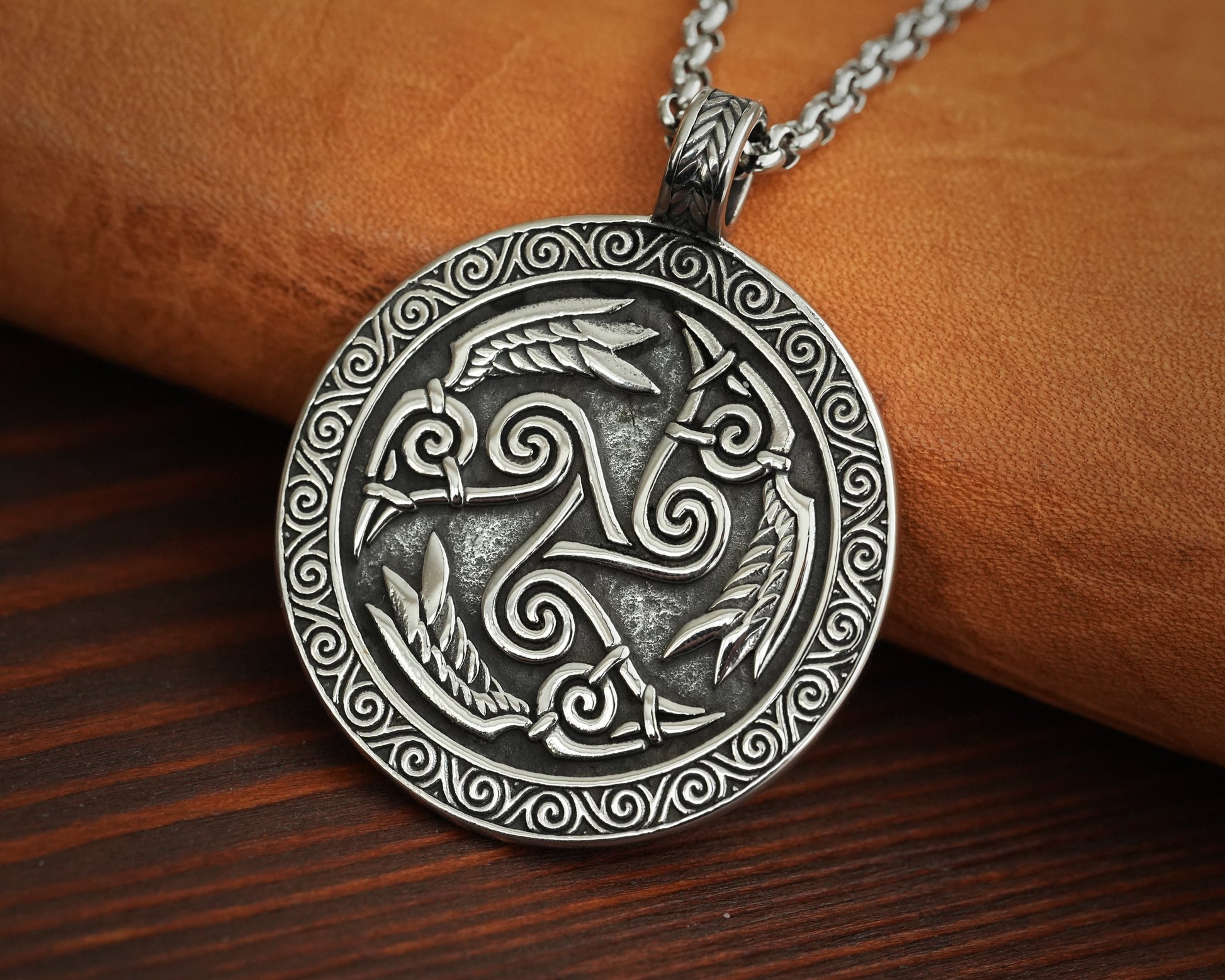 Celtic Morrigan Goddess Three Ravens Morrighan Triskelion Triskele Pendant Necklace Charm Medallion - Baldur Jewelry