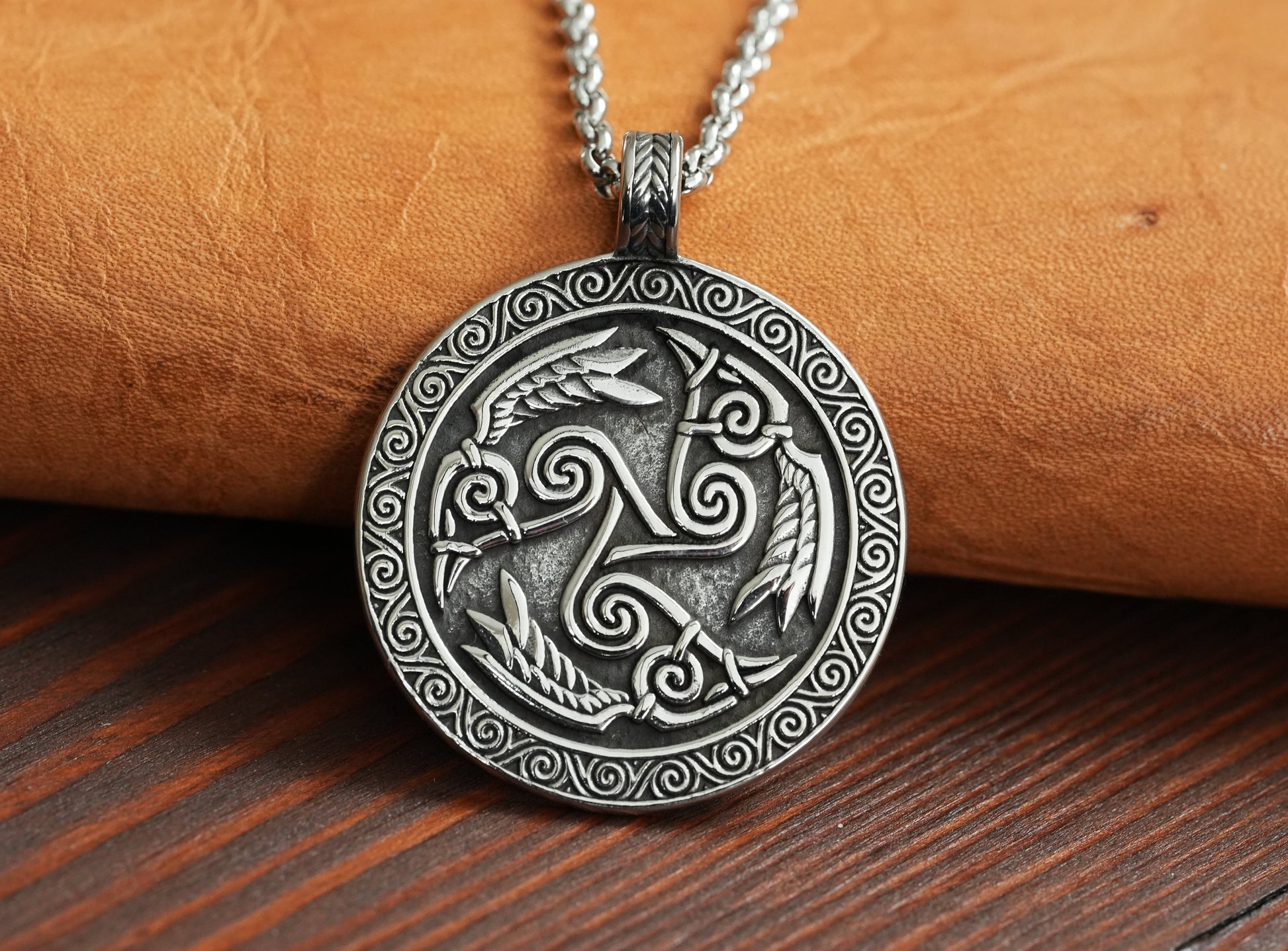 Celtic Morrigan Goddess Three Ravens Morrighan Triskelion Triskele Pendant Necklace Charm Medallion - Baldur Jewelry