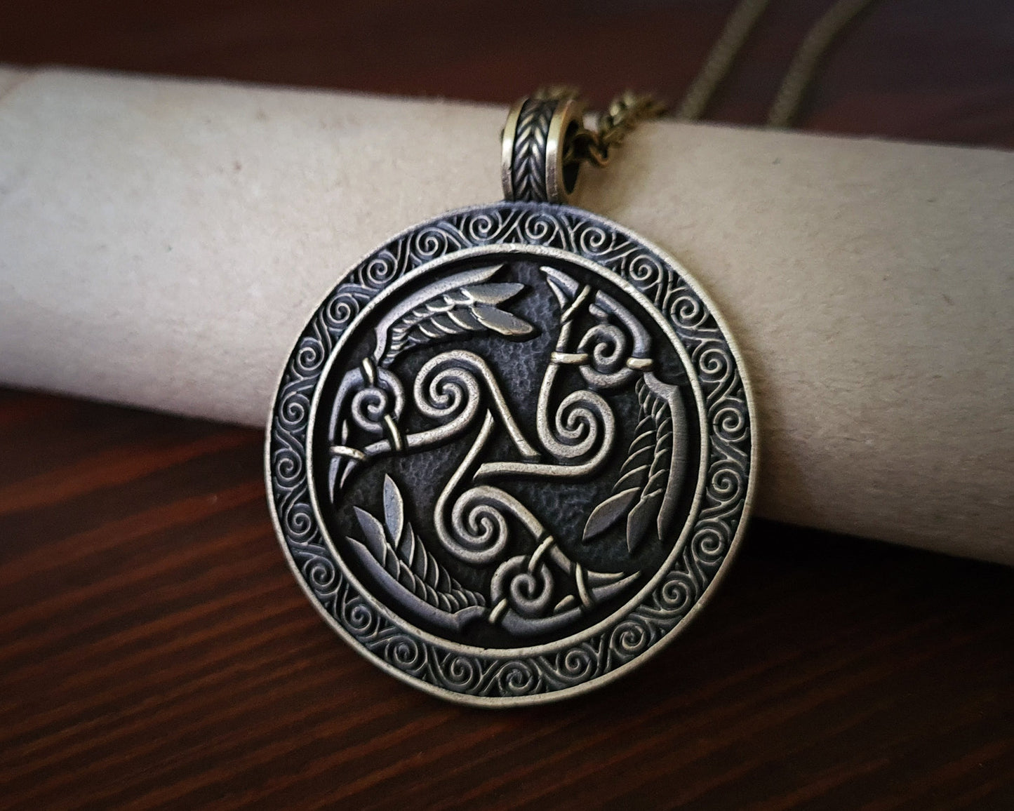 Celtic Morrigan Goddess Three Ravens Morrighan Triskelion Triskele Pendant Necklace Charm Medallion - Baldur Jewelry