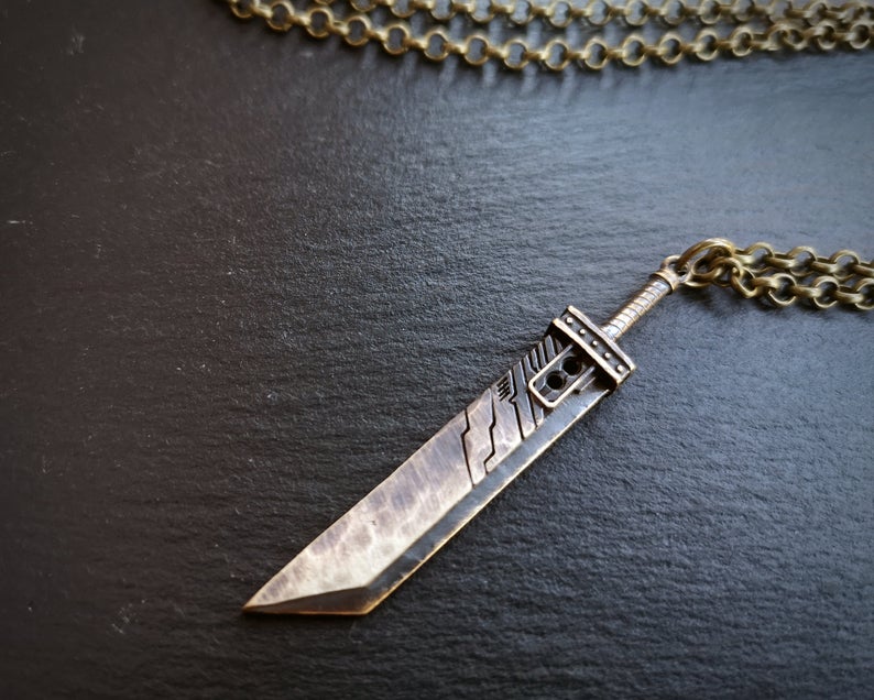 Final Fantasy VII Cloud Buster Sword Pendant With Chain Made From 925 Sterling Silver