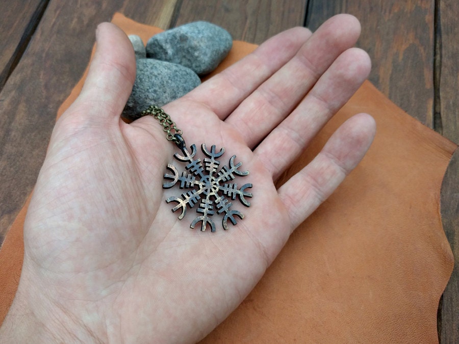 Viking Aegishjalmur - Helm of Awe - Norse Protective Amulet Necklace Pendant With Chain - Baldur Jewelry