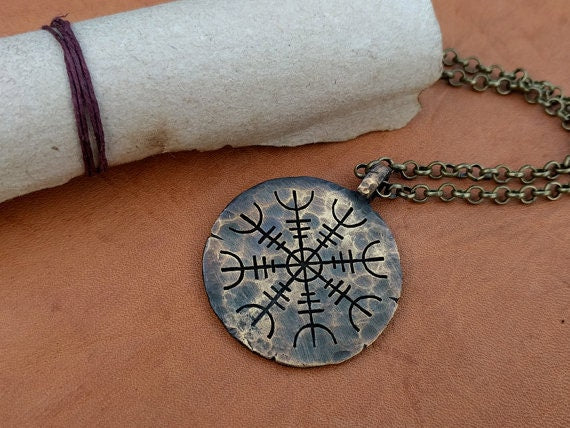 Two Sided Vegvisir/Aegishjalmur - Viking Jewelry Compass Vegvisir Aegishjalmur Helm of Awe Pendant Necklace With Chain - Baldur Jewelry