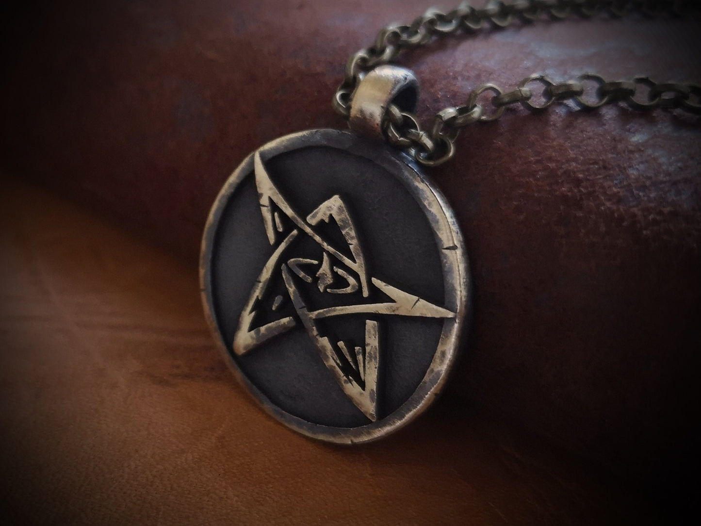 Hand Hammered Lovecraft Elder Sign Cthulhu Necklace Pendant Amulet Jewelry - Baldur Jewelry