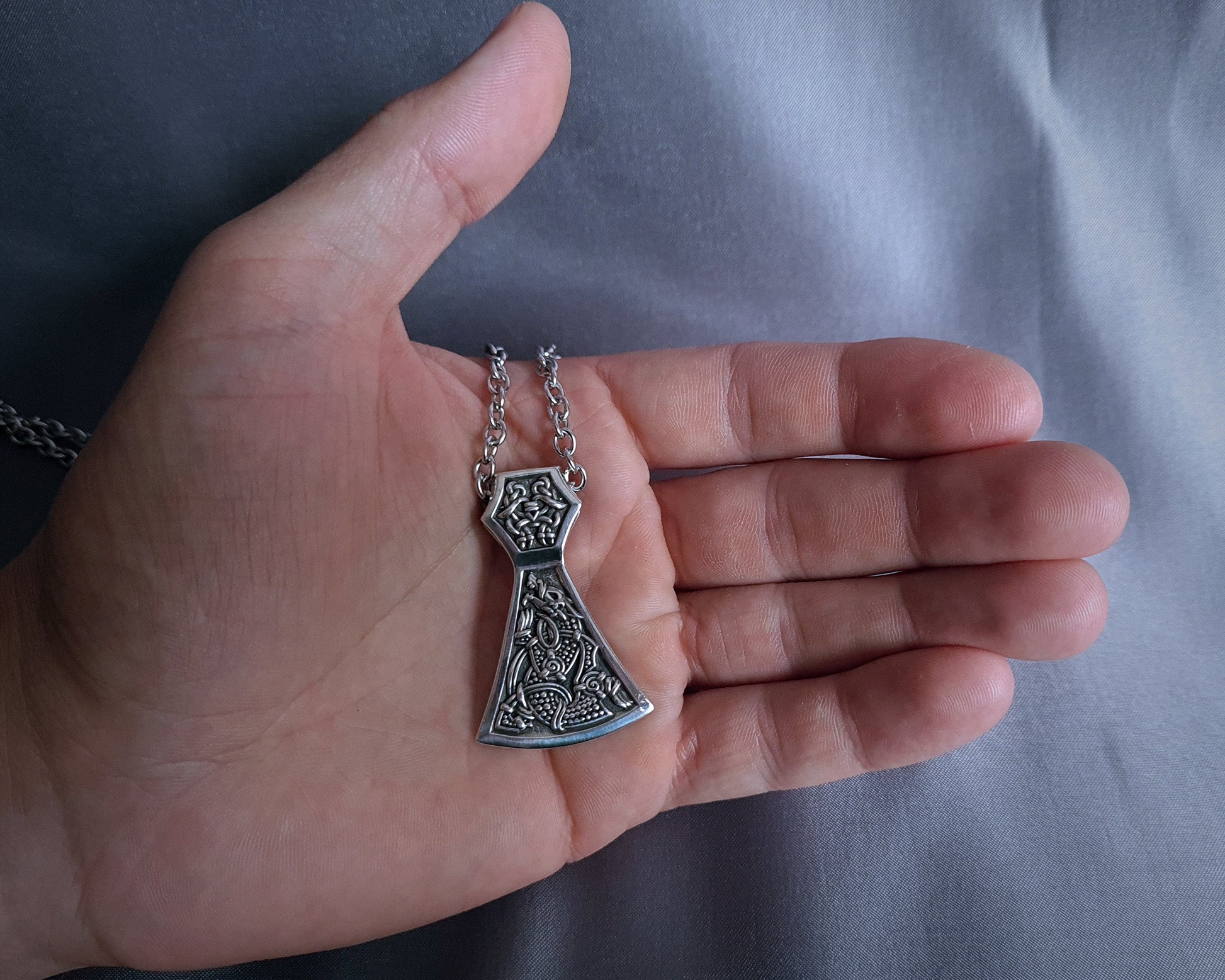 Viking Men Pendant Fenrir Wolf Axe 925 Sterling Silver  Men's  Necklace Pendant Talisman Jewelry - Baldur Jewelry