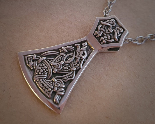 Viking Men Pendant Fenrir Wolf Axe 925 Sterling Silver  Men's  Necklace Pendant Talisman Jewelry - Baldur Jewelry