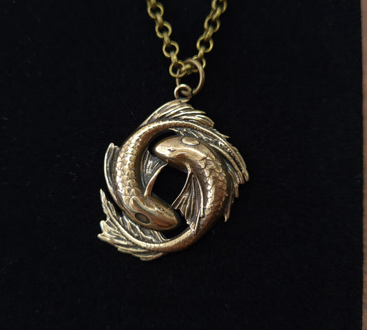 Koi Fish Yin Yang Necklace Charm Pendant Jewelry Brass and Silver