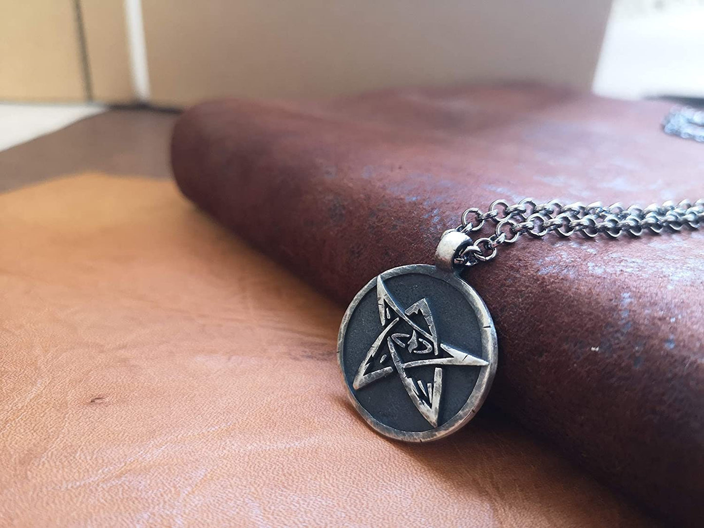 Hand Hammered Lovecraft Elder Sign Cthulhu Necklace Pendant Amulet Jewelry - Baldur Jewelry