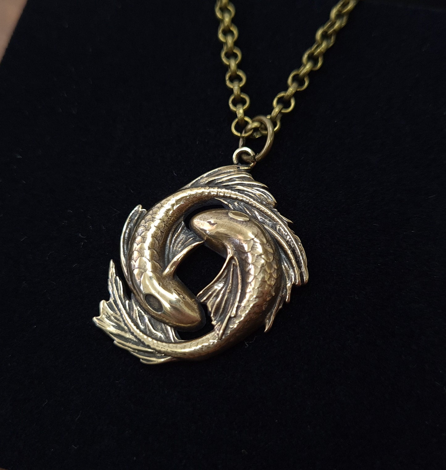 Koi Fish Yin Yang Necklace Charm Pendant Jewelry Brass and Silver