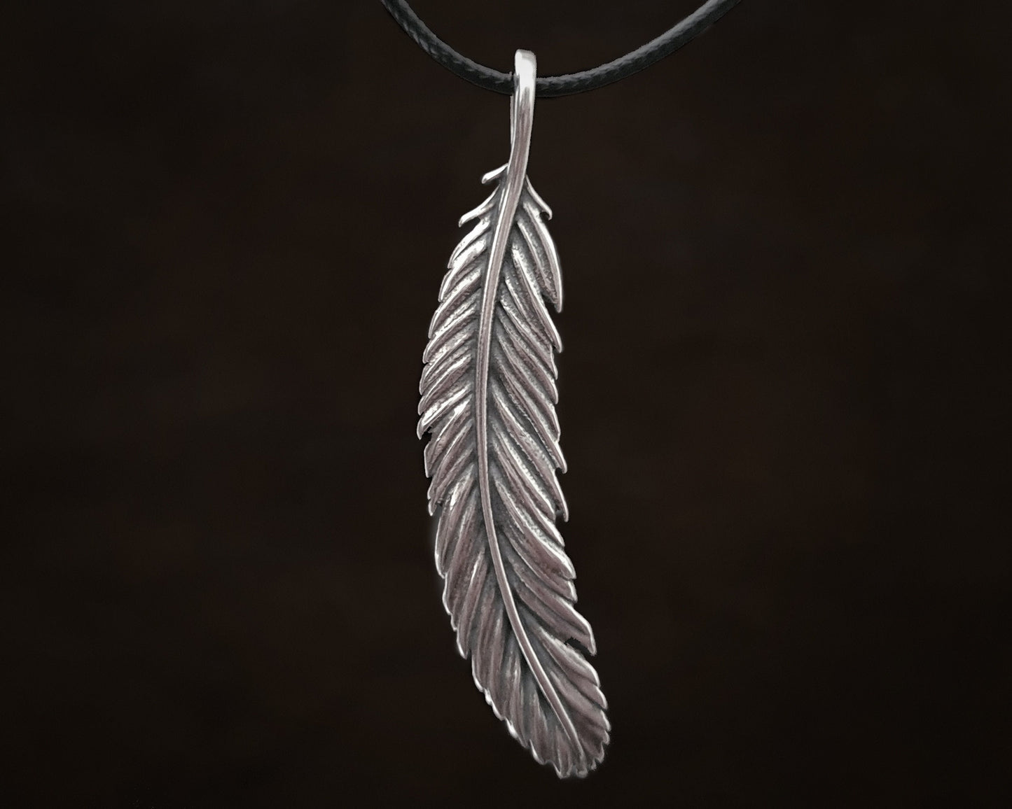 Angel Wings Feather Necklace Silver Brass Real Metal Cast Pendant With Adjustable String - Baldur Jewelry