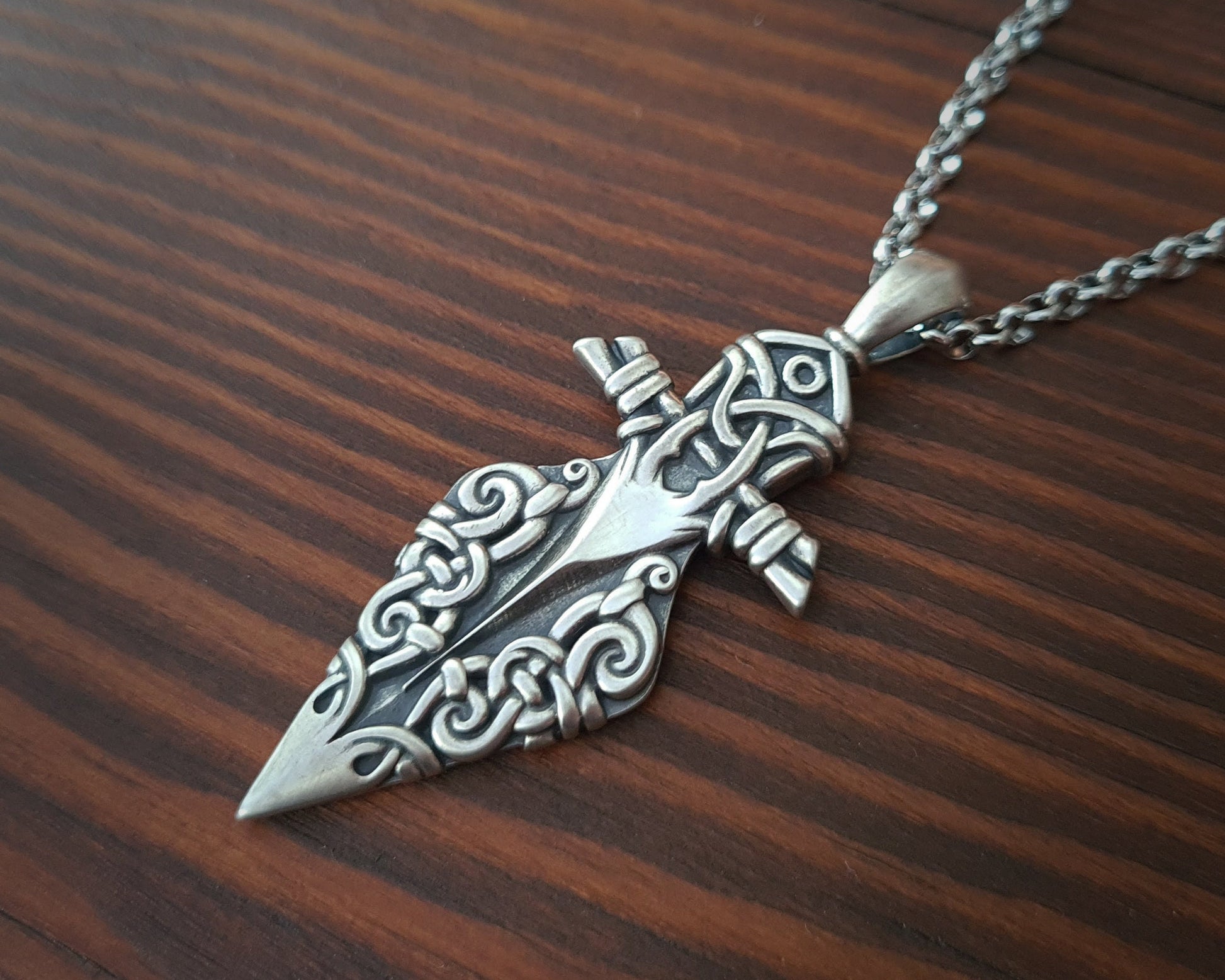 Brass / 925 Sterling Silver Viking Odin Gungnir Spear Huginn Muninn Pendant Necklace Charm Talisman Jewelry - Baldur Jewelry