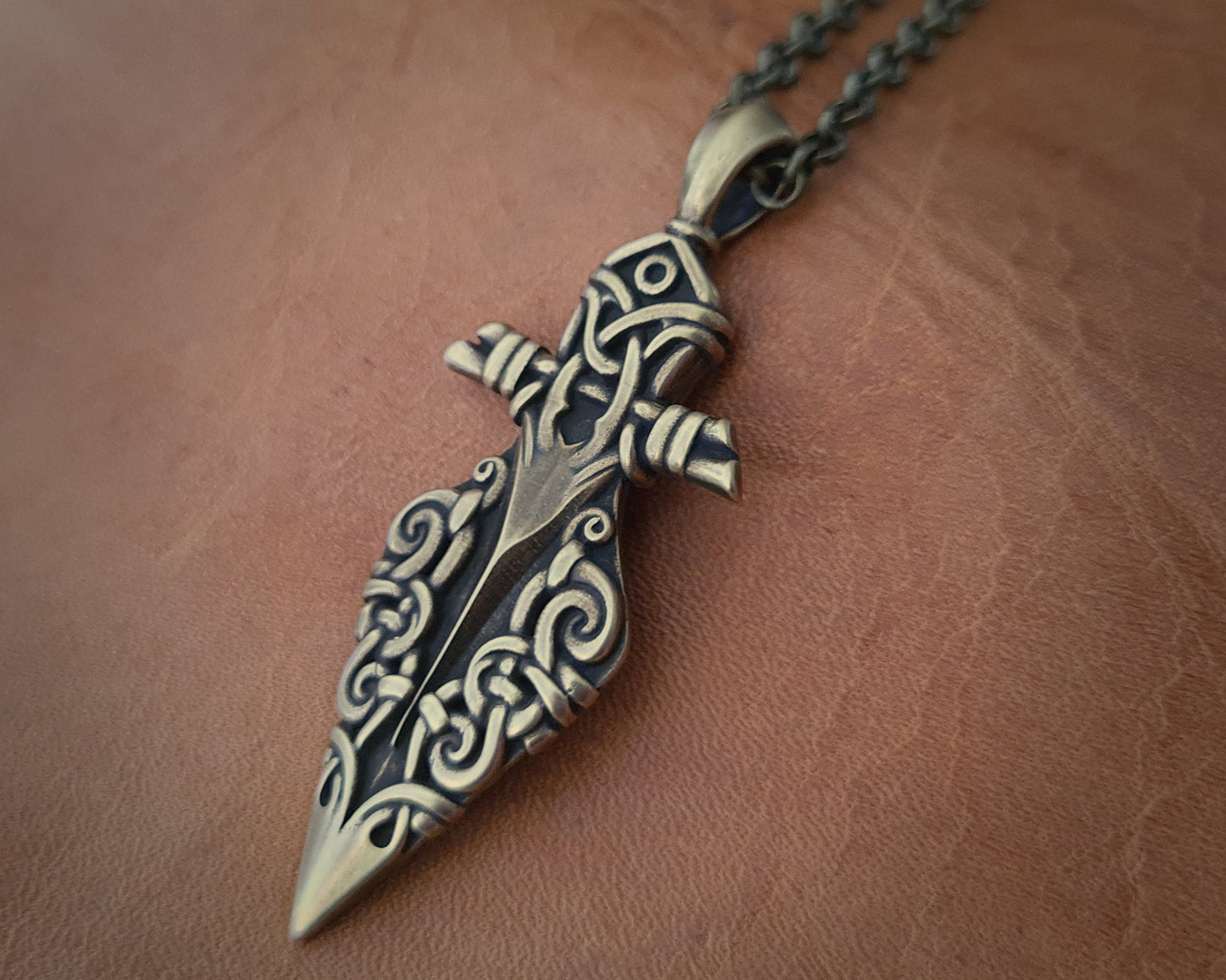 Brass / 925 Sterling Silver Viking Odin Gungnir Spear Huginn Muninn Pendant Necklace Charm Talisman Jewelry - Baldur Jewelry