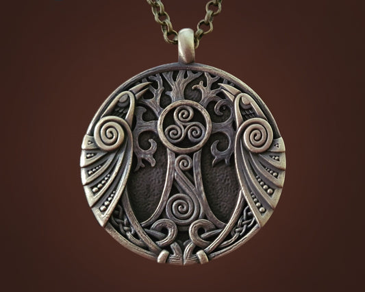 Tree of Life Triskelion Shamanic Ravens Necklace Yggdrasil Crow Huginn Muninn Pendant Amulet Talisman Jewelry Medallion For Men and Women