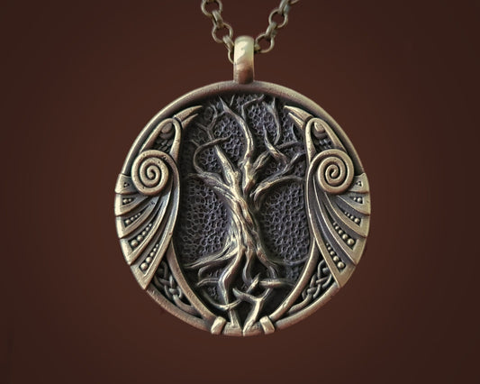 Viking Celtic Raven Yggdrasil Crow Huginn Muninn Tree of Life Pendant Necklace Amulet Talisman Jewelry Medallion - Baldur Jewelry