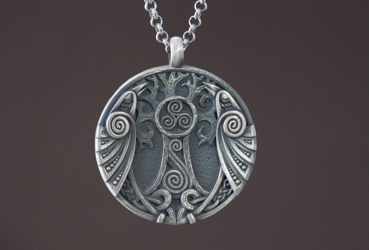 Tree of Life Triskelion Shamanic Ravens Necklace Yggdrasil Crow Huginn Muninn Pendant Amulet Talisman Jewelry Medallion For Men and Women