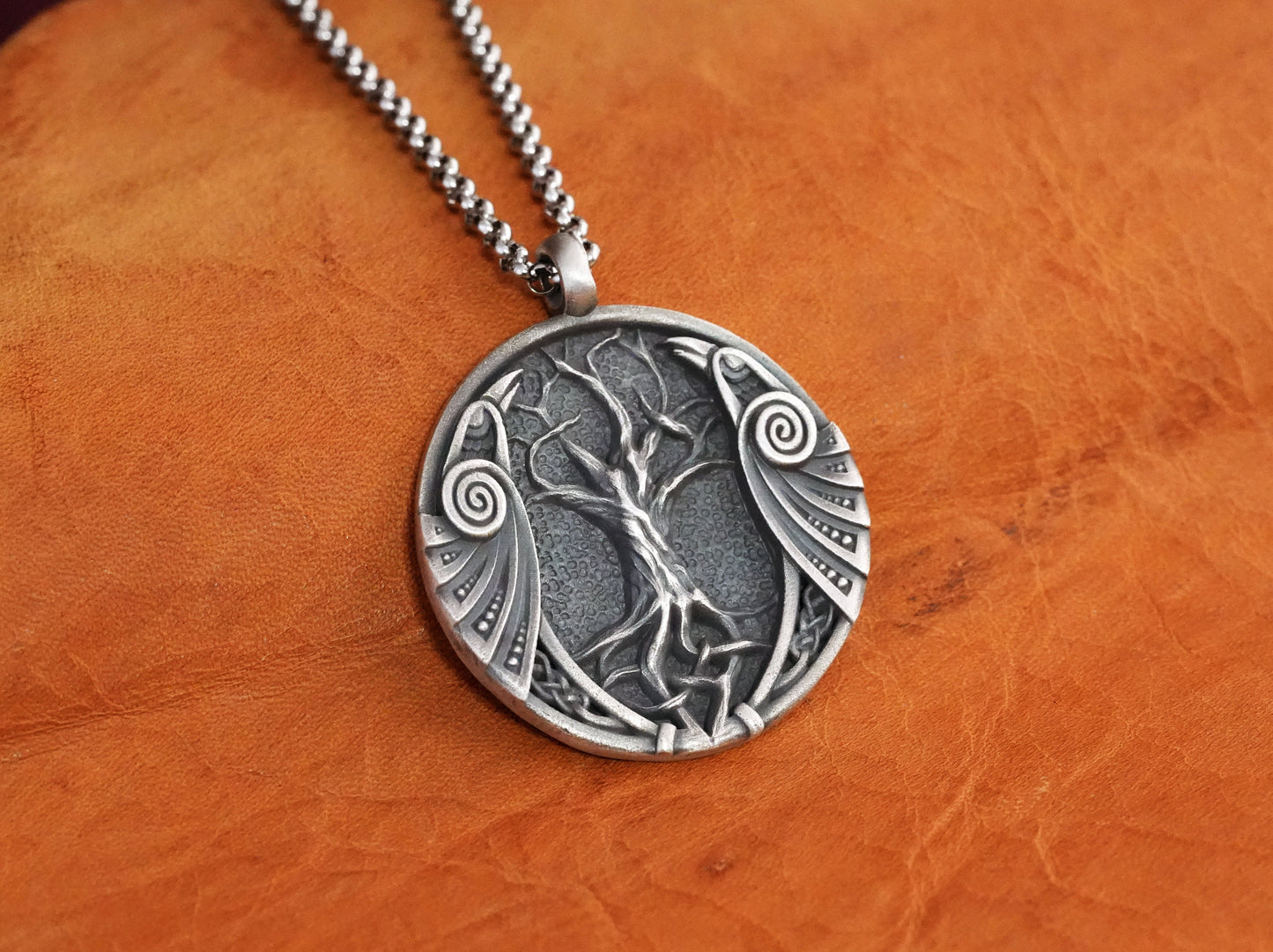 Viking Celtic Raven Yggdrasil Crow Huginn Muninn Tree of Life Pendant Necklace Amulet Talisman Jewelry Medallion - Baldur Jewelry