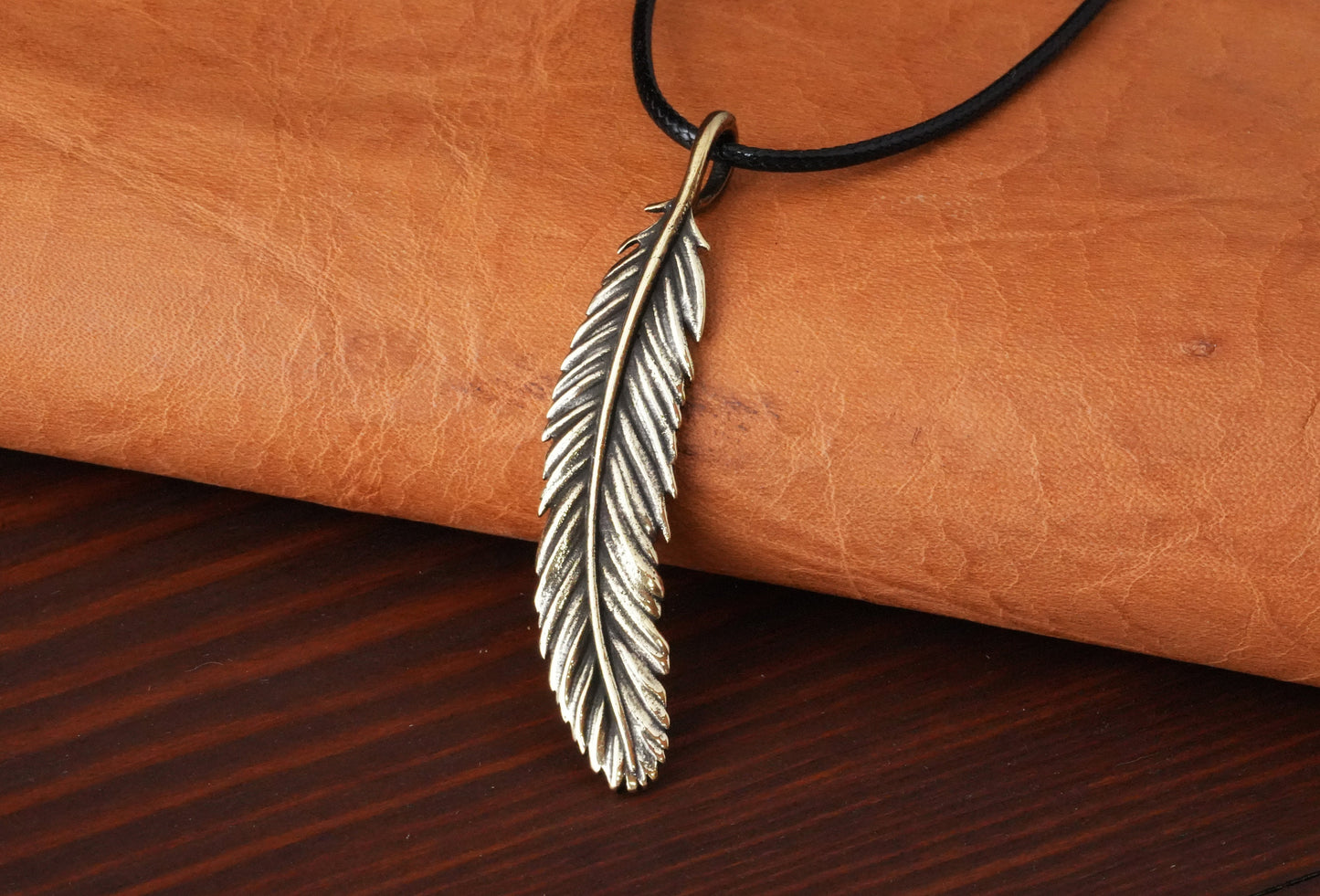 Angel Wings Feather Necklace Silver Brass Real Metal Cast Pendant With Adjustable String - Baldur Jewelry