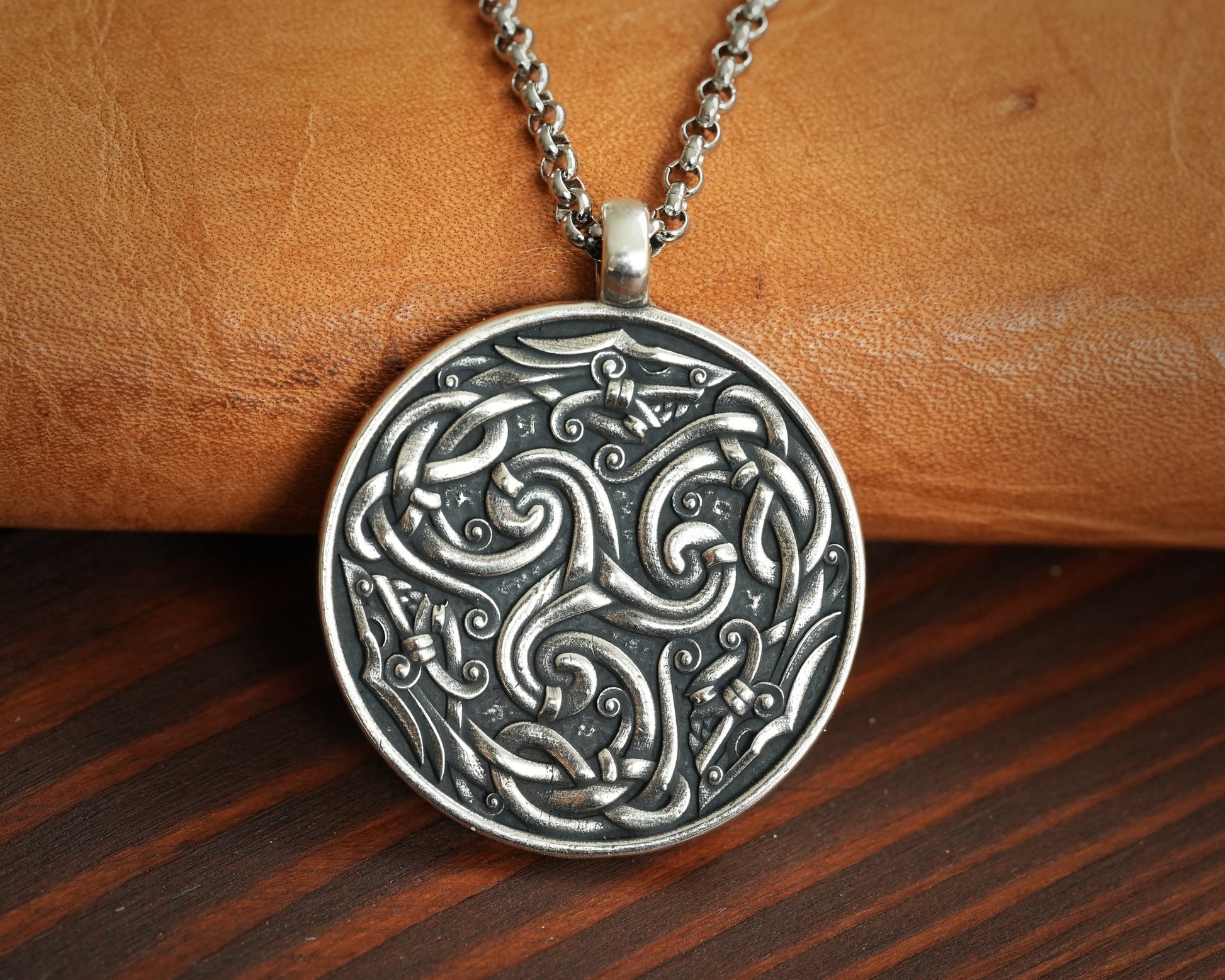 Viking Celtic Dragon Triskelion Infinity Endless Cycle Triskele Mens Necklace Pendant Charm Jewelry With Chain - Baldur Jewelry