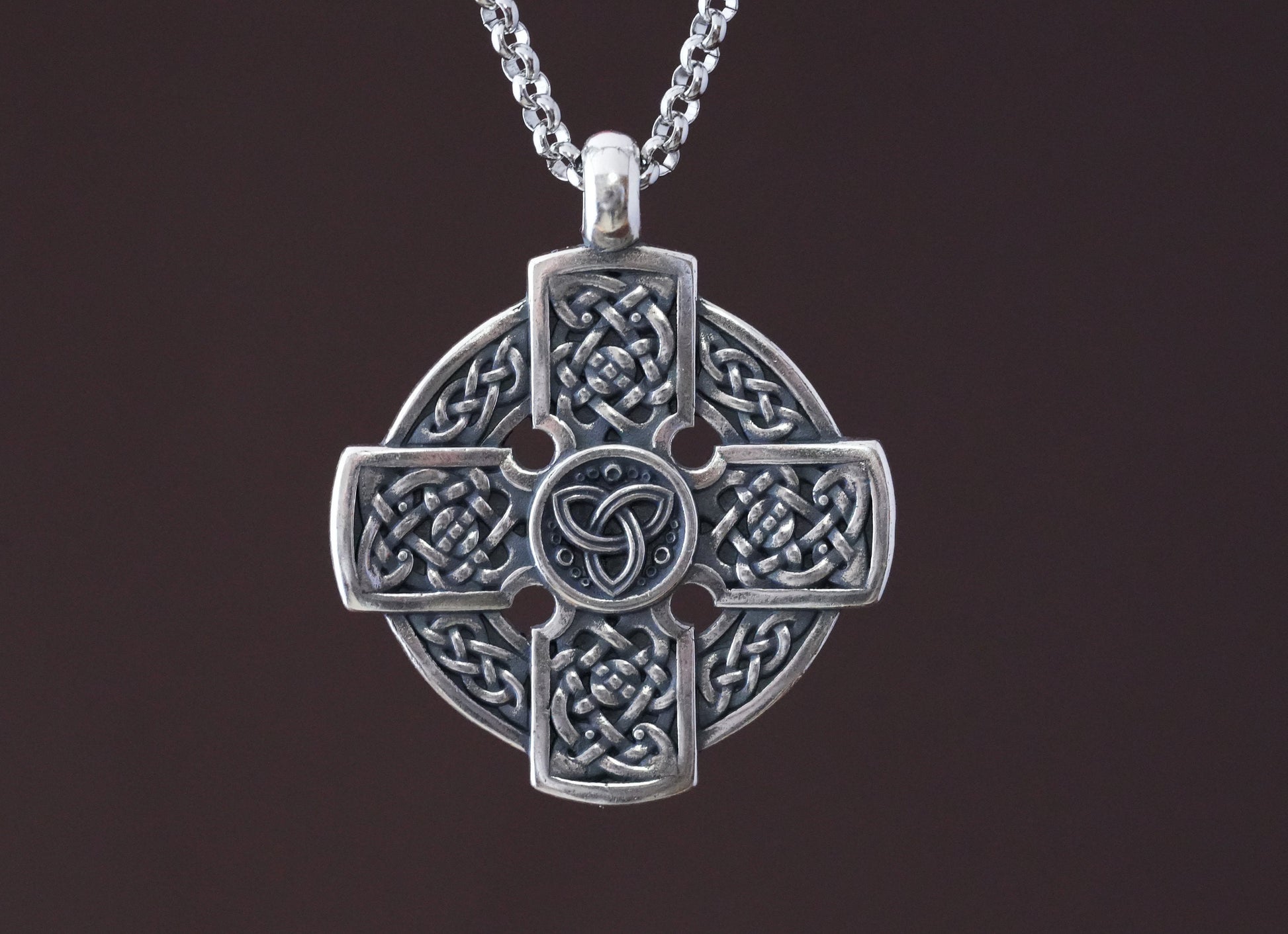 Handmade Celtic Cross Triquetra Necklace for Women for Men Symbol of Faith Heritage Celtic Irish Cross Jewelry Charm 925 Sterling Silver - Baldur Jewelry