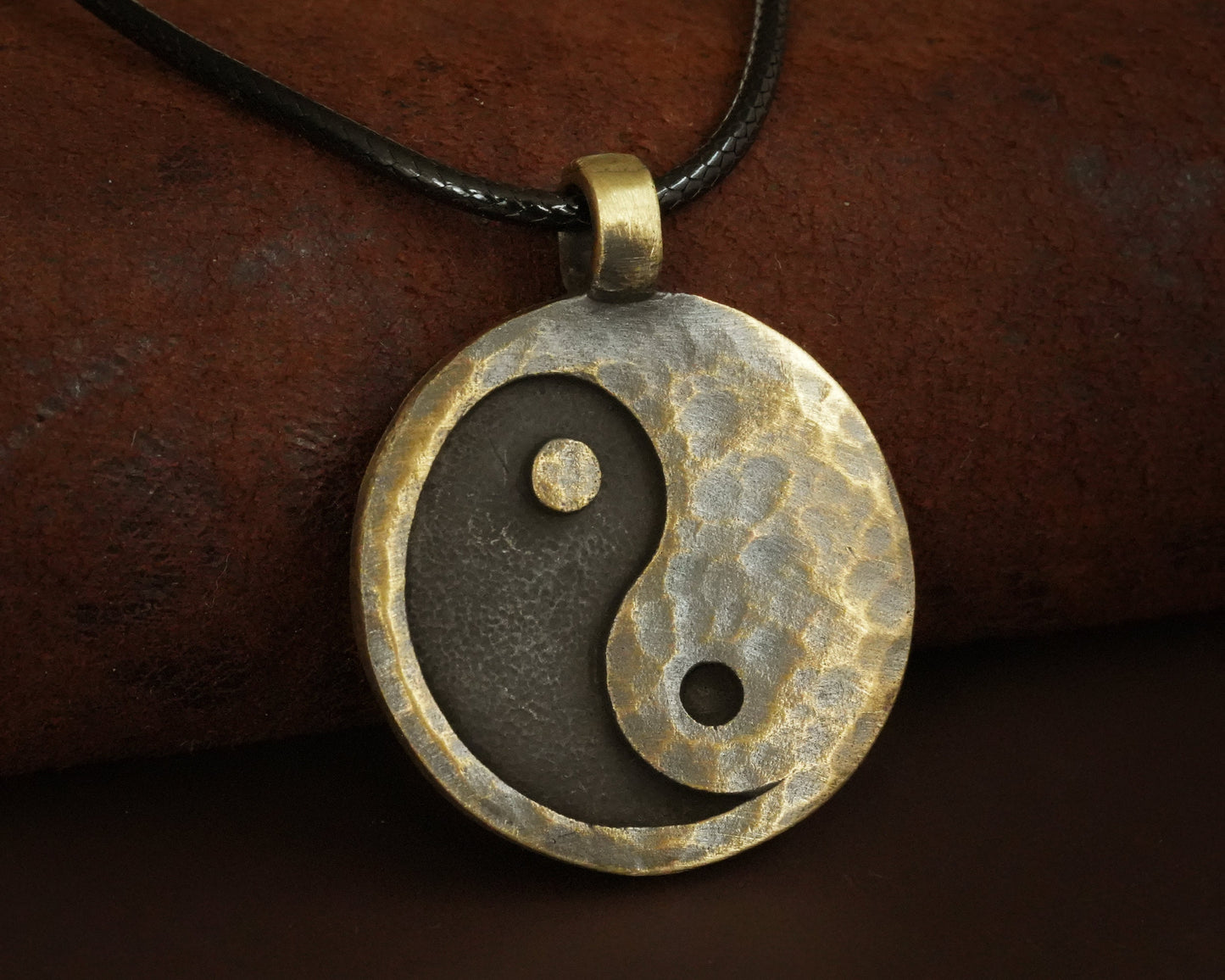 Hand Hammered Ancient Looking Yin Yang Necklace Pendant For Men and Women With Adjustable String - Baldur Jewelry
