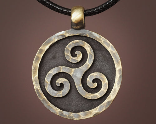 Hand Hammered Celtic Viking Triskelion Triskele Spiral of Life Pendant Necklace Charm - Baldur Jewelry