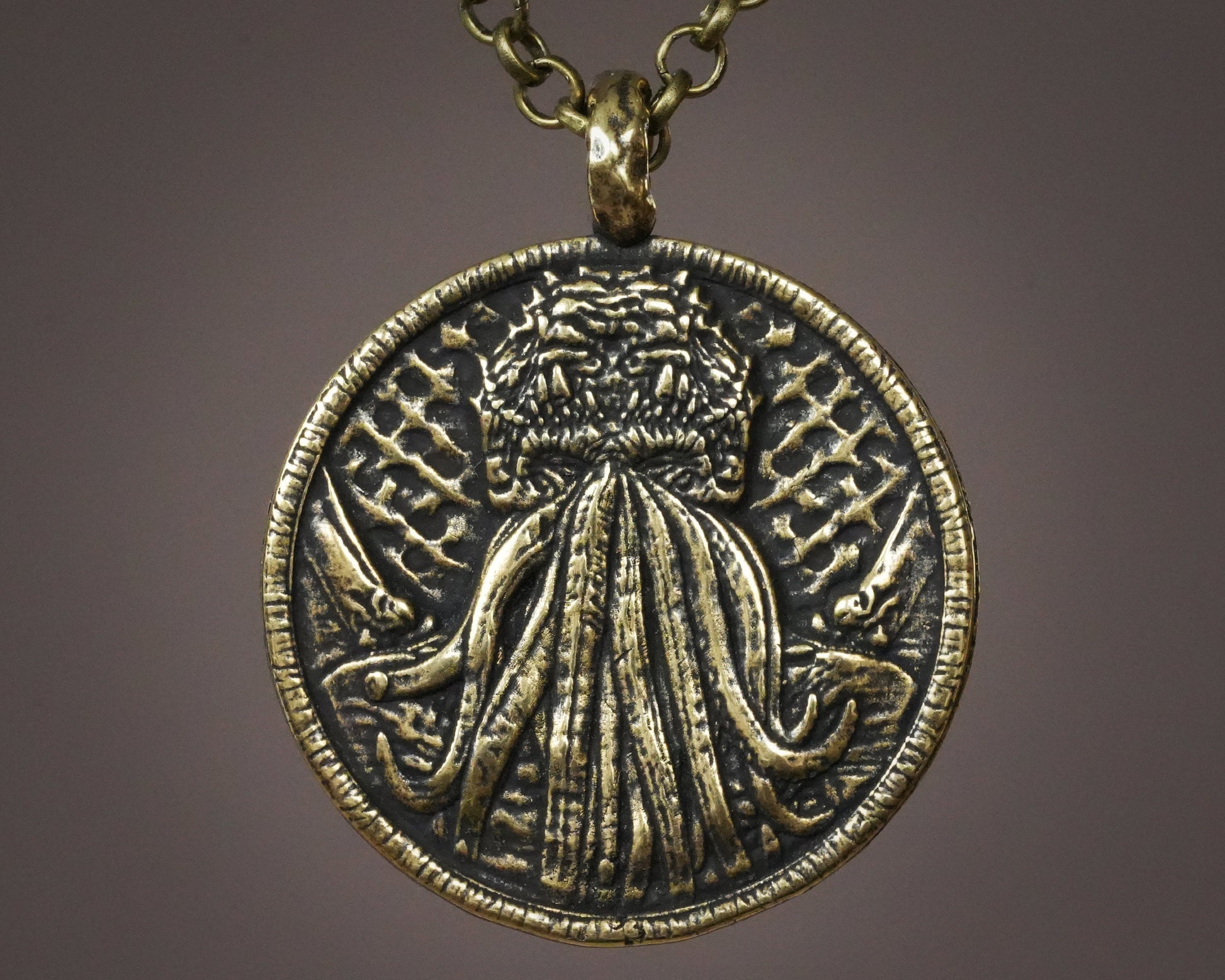 Double Sided Lovecraft Cthulhu Octopus Necklace Pendant With Tentacles Jewelry Amulet Solid Silver / Brass - Baldur Jewelry