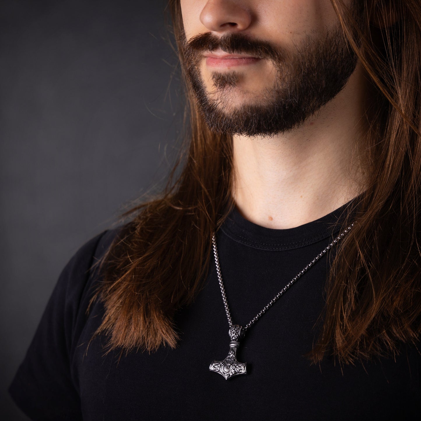 925 Sterling Silver Viking Wolf Fenrir Thor Hammer Thors Mjölnir Mjolnir Necklace Pendant - Baldur Jewelry