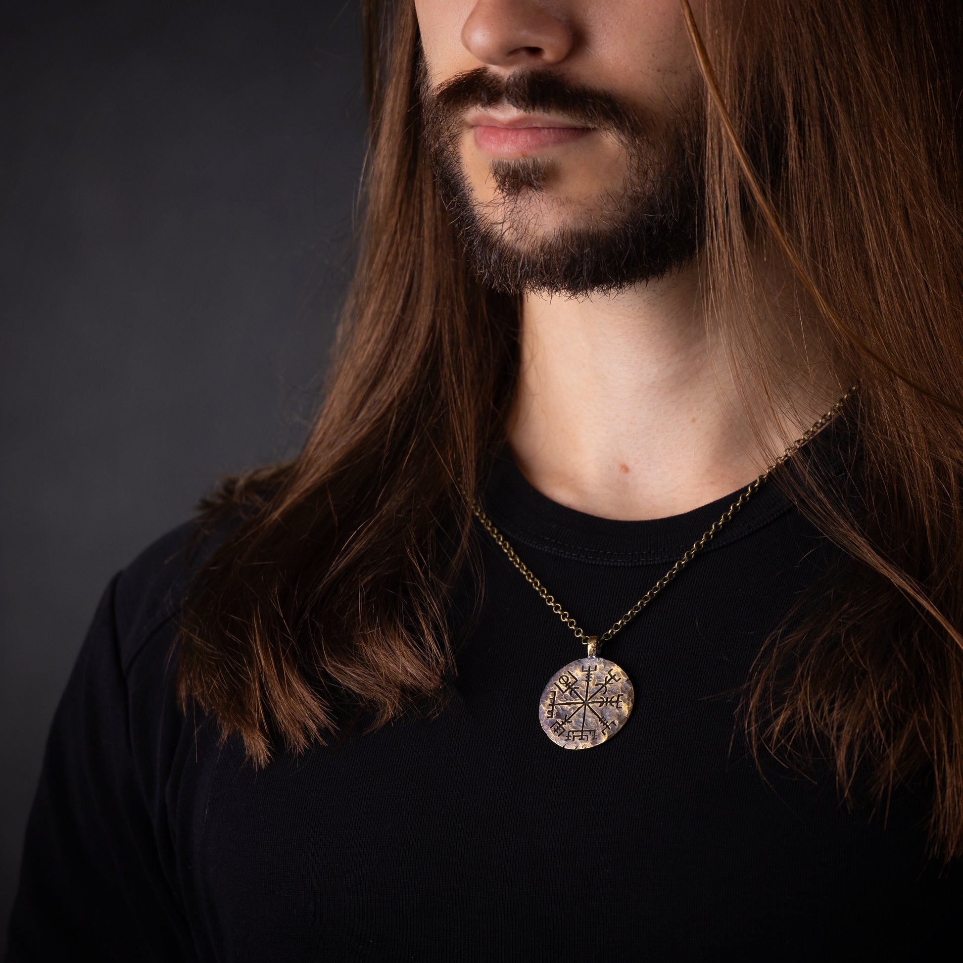 Two Sided Vegvisir/Aegishjalmur - Viking Jewelry Compass Vegvisir Aegishjalmur Helm of Awe Pendant Necklace With Chain - Baldur Jewelry