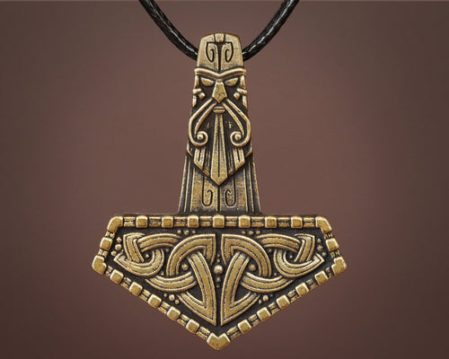 Thor's Viking Celtic Knot Knotwork Thors Hammer Necklace Pendant - Mjölnir Viking Norse God Thor Hammer Pendant Viking Jewelry Gifts for Men