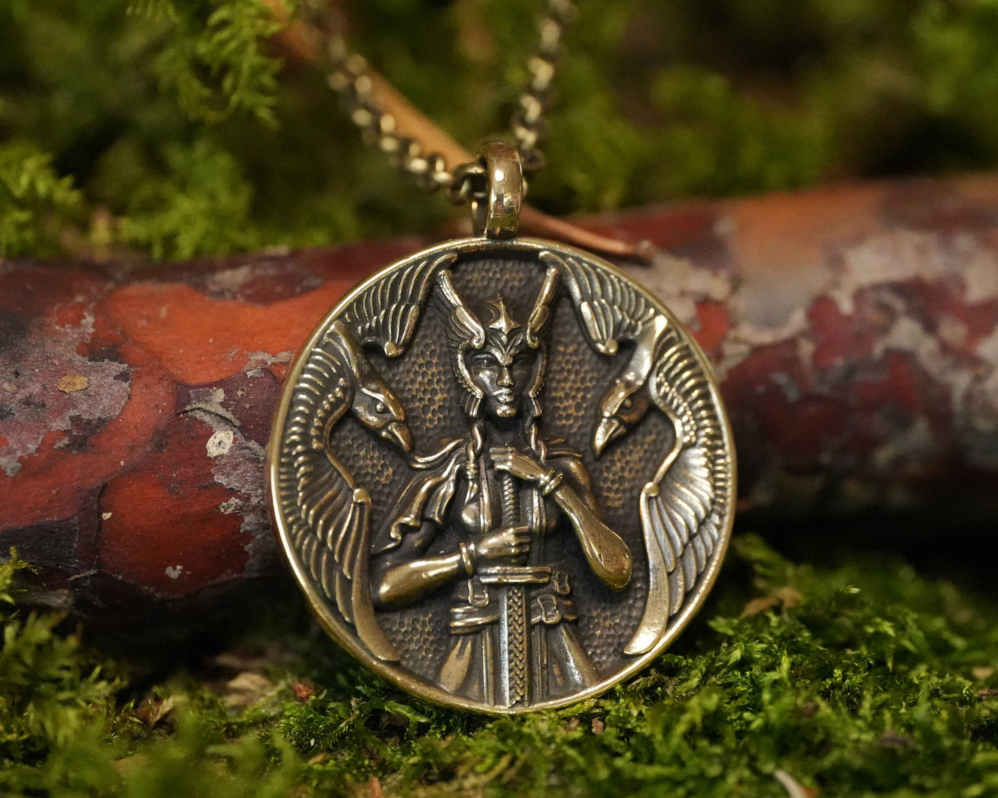 Viking Guardian Goddess Freya Valkyrie Shieldmaiden Necklace - Norse Odin Ravens Huginn Muninn - Protective Pendant With 22 Inch Chain