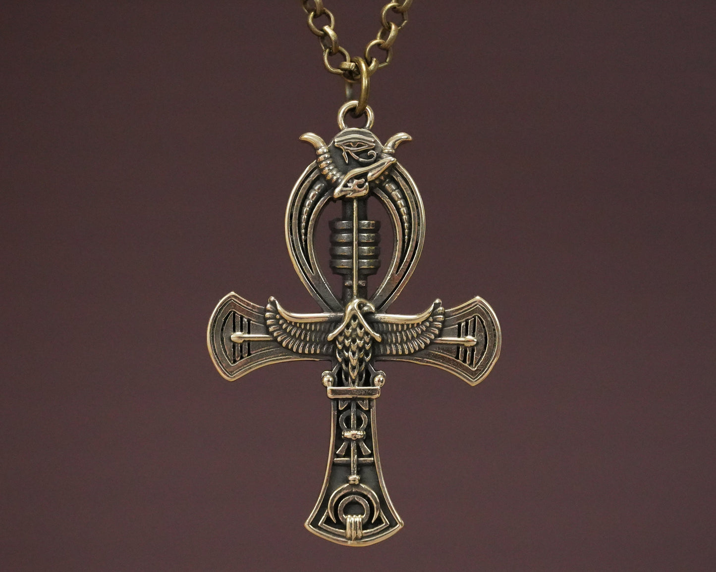 Sterling Silver Egyptian Ankh Cross Bird Falcon Pharaoh Necklace Pendant Chain Charm - Baldur Jewelry