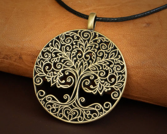Handmade Filigree Tree of Life Brass 925 Sterling Silver Real Metal Intricate Viking Celtic Yggdrasil For Women and Men, Adjustable String