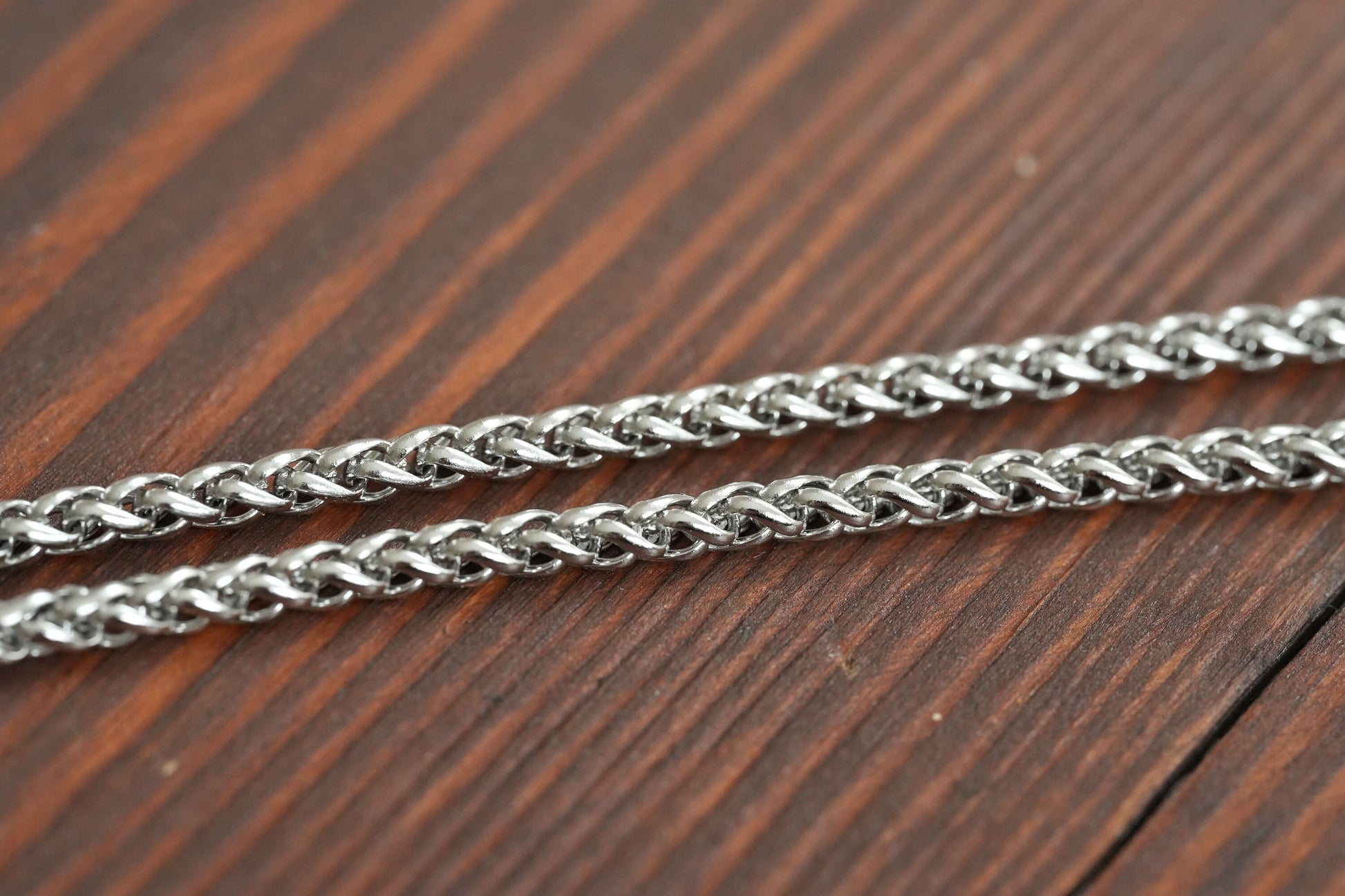 925 Sterling Silver, Brass, Stainless Steel Terminal Viking Wheat Chain 4 mm with Dragon Heads  and Rounded Spring Clasp 23 inches long - Baldur Jewelry
