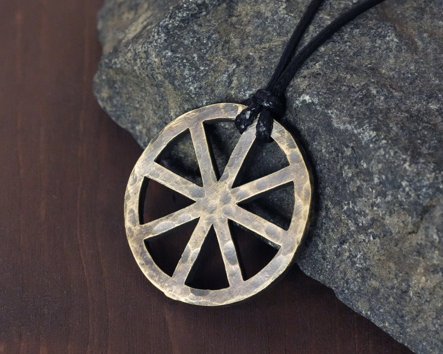 Hand Hammered Solar Cross Sun Wheel Viking Cross Wheel of Life, Eight Spoked Wheel Dharma Wheel Viking Jewelry Pendant Necklace Dharmachakra - Baldur Jewelry