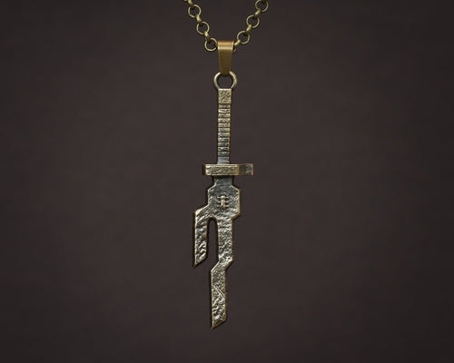 Toji ISoH Spear Necklace Pendant With 22 Inches Chain - Solid Silver or Ancient Bronze Looking Jewelry - Baldur Jewelry