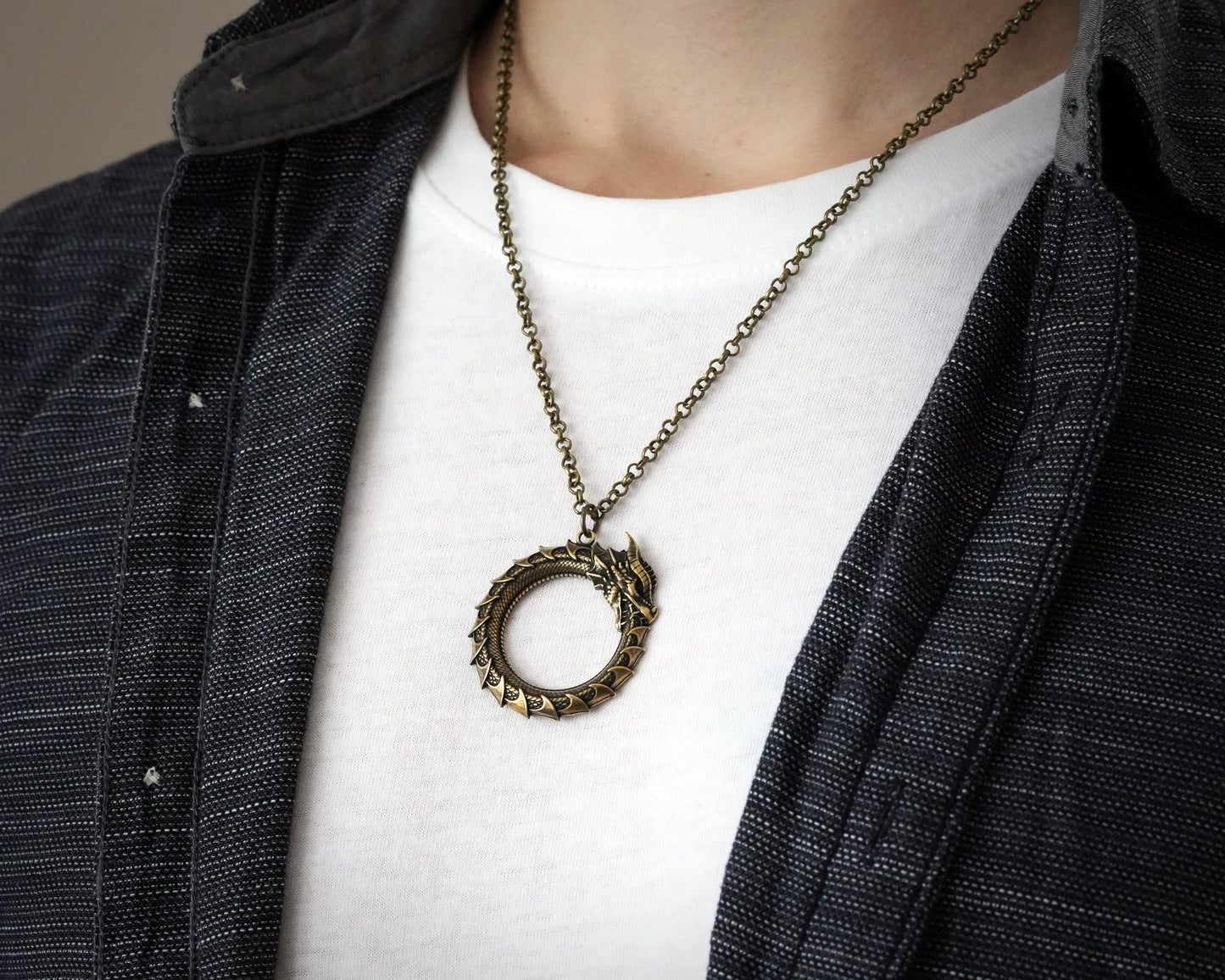 Ouroboros Dragon Snake Viking Pendant Necklace Amulet Charm With Chain - Baldur Jewelry