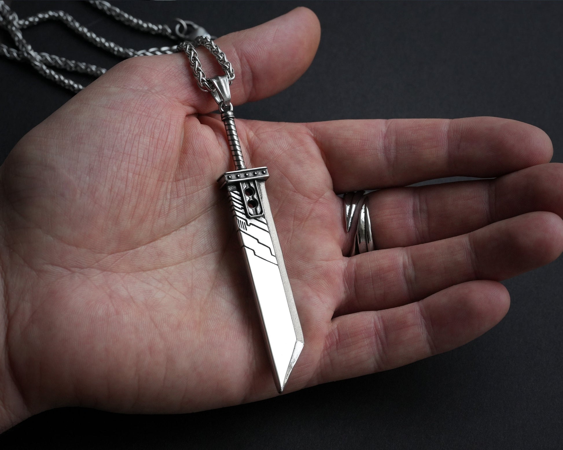 Extra Large Golden Silver Final VII Cloud Buster Sword Fantasy Necklace Pendant Jewelry Keychain - Baldur Jewelry