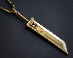 Extra Large Golden Silver Final VII Cloud Buster Sword Fantasy Necklace Pendant Jewelry Keychain - Baldur Jewelry