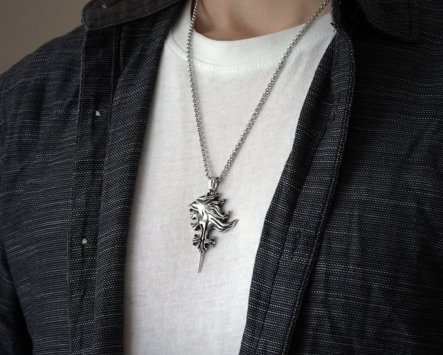 Final Fantasy VIII Large Squall Leonhart Griever Necklace Sterling Silver Pendant Jewelry - Baldur Jewelry