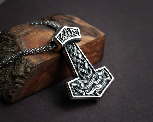 Handmade Viking Midgard Serpent Snake Thor Hammer Mjolnir Thors Necklace For Men Norse Mythology Protective Amulet 22 Inches Long Chain