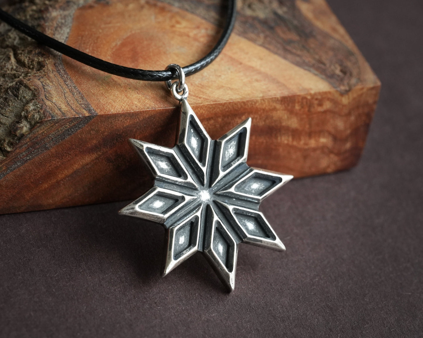 Eight Pointed Star Necklace Octagram Pendant Sterling Silver Solar Sun Northern Star Polygon Jewelry For Men Women With Adjustable String