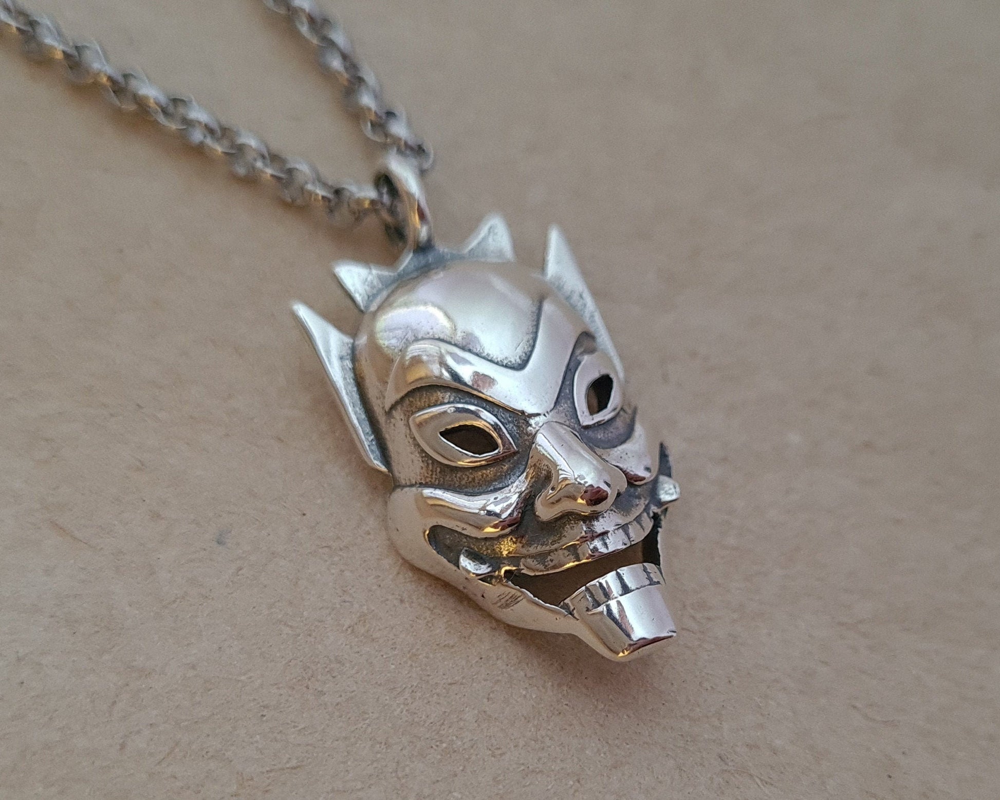 925 Sterling Silver Avatar The Last Airbender Zuko Blue Spirit Mask Necklace Pendant Charm - Baldur Jewelry