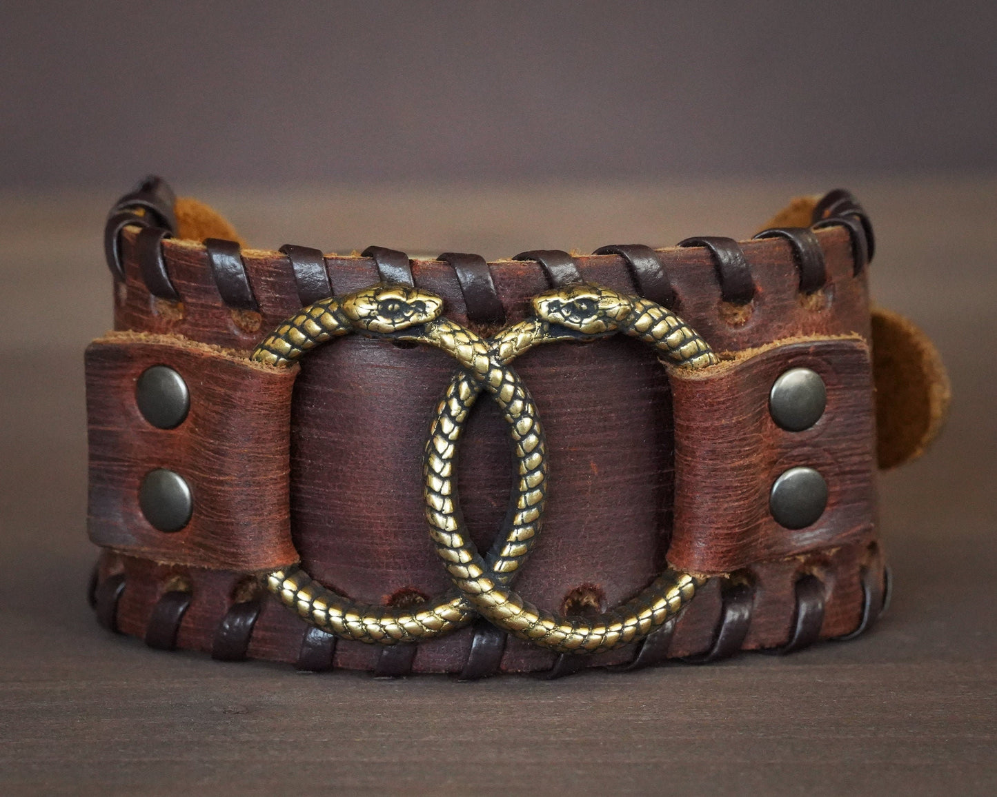 Genuine Leather Bracelet With Ouroboros Snake viper Ring For Men Women, Adjustable Wrap, Ethnic Tribal Braided Bracelet Wristbands Iternity - Baldur Jewelry