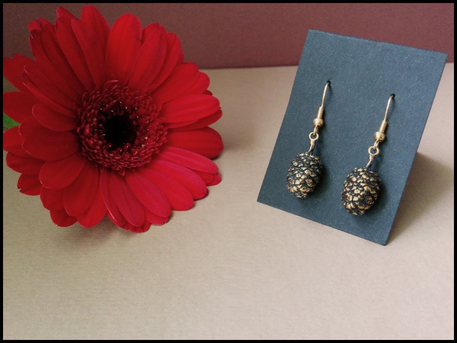 Alder Cone Brass Earrings - made from real cone - Baldur Jewelry